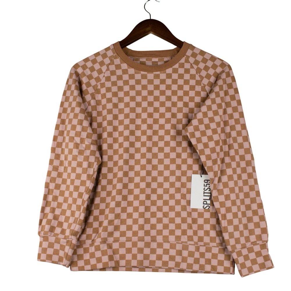 Splits59‎ Womens XS Tilda Checkerboard Sweatshirt Pink Brown Y2K Streetwear